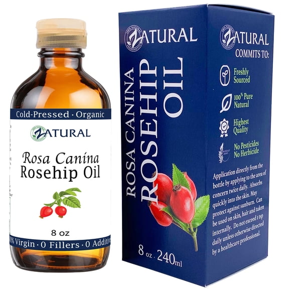 Zatural ROSA CANINA - Aceite de rosa mosqueta orgánico para cara, uñas, cabello y piel - Aceite de rosa mosqueta prensado en frío (8 oz)