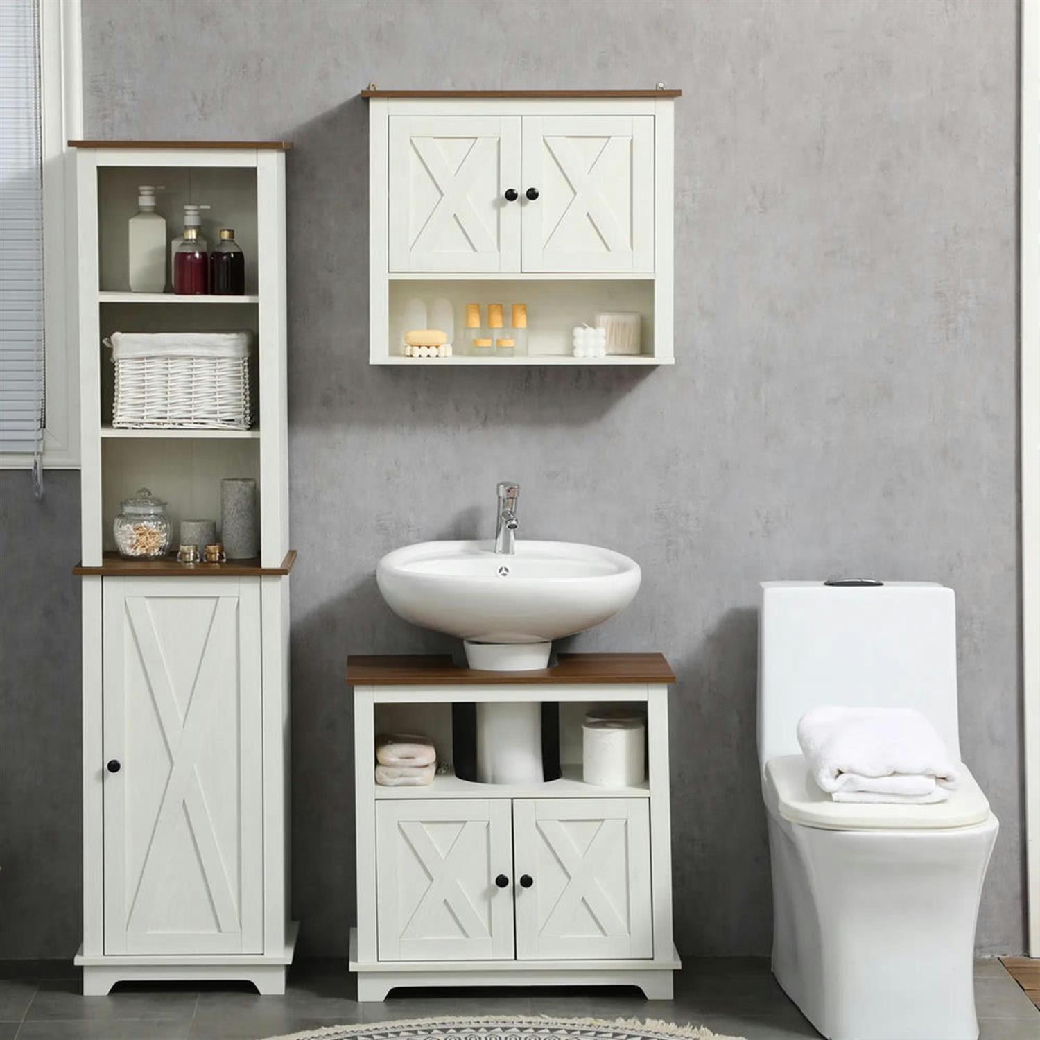 Demi Bonn 23" Modern Bathroom Vanity with U-Shape Cut-Out and Shelves, Pedestal Sink 2-Door Cabinet, Under Sink Cabinet, White