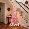 thumbnail image 4 of GVN 6ft Pre-lit Artificial Christmas Trees with Snow flocked, Xmas Decoration Tree for Indoor, Outdoor, Holiday Decor, Pink, 4 of 7