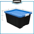 HART 17 Gallon Heavy Duty Latching Plastic Storage Box, Black Base/Blue Lid, Set of 4