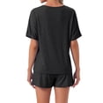 thumbnail image 3 of INSPIRE CHIC Women's Pajama Set Short Sleeve Round Neck Rolled Cuffs Top Elastic Waist Shorts Jersey Knit Sleepwear Sets S Black, 3 of 6