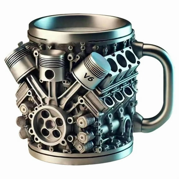 V6 Engines Stainless Steel Cup Coffee Mug, Car Engine Coffee Cup with Insulated Handle for Car Lovers Gift