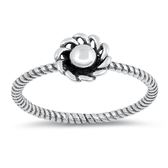 Oxidized Flower Ball Bead Halo Rope Ring 925 Sterling Silver Band Jewelry Female Male Unisex Size 9