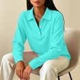 thumbnail image 6 of UDAUDU Polo Shirts for Women Long Sleeve Collared Golf Shirts Fall Fashion | 3 Button Lapel Work Blouses, Dressy Business Casual Office Tops, Restaurant Service Hospitality Uniforms Turquoise L, 6 of 8