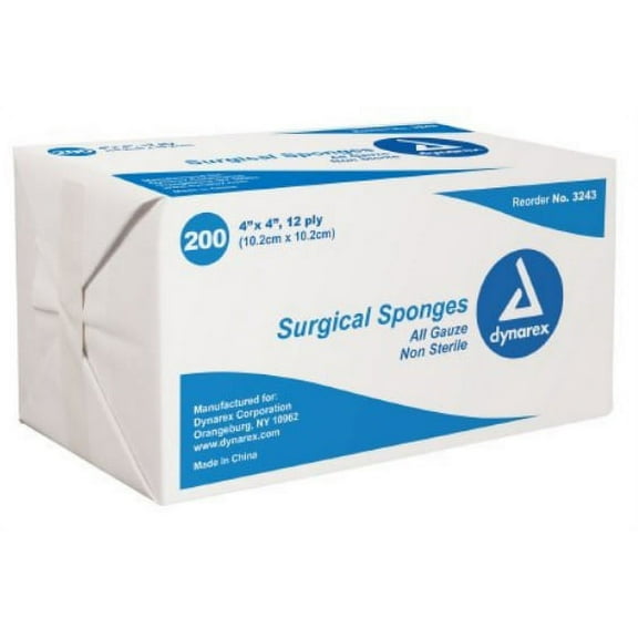 Dynarex Gauze Sponge Gauze 12-Ply 4 X 4 Inch Square NonSterile, 3243 - Case of 2000