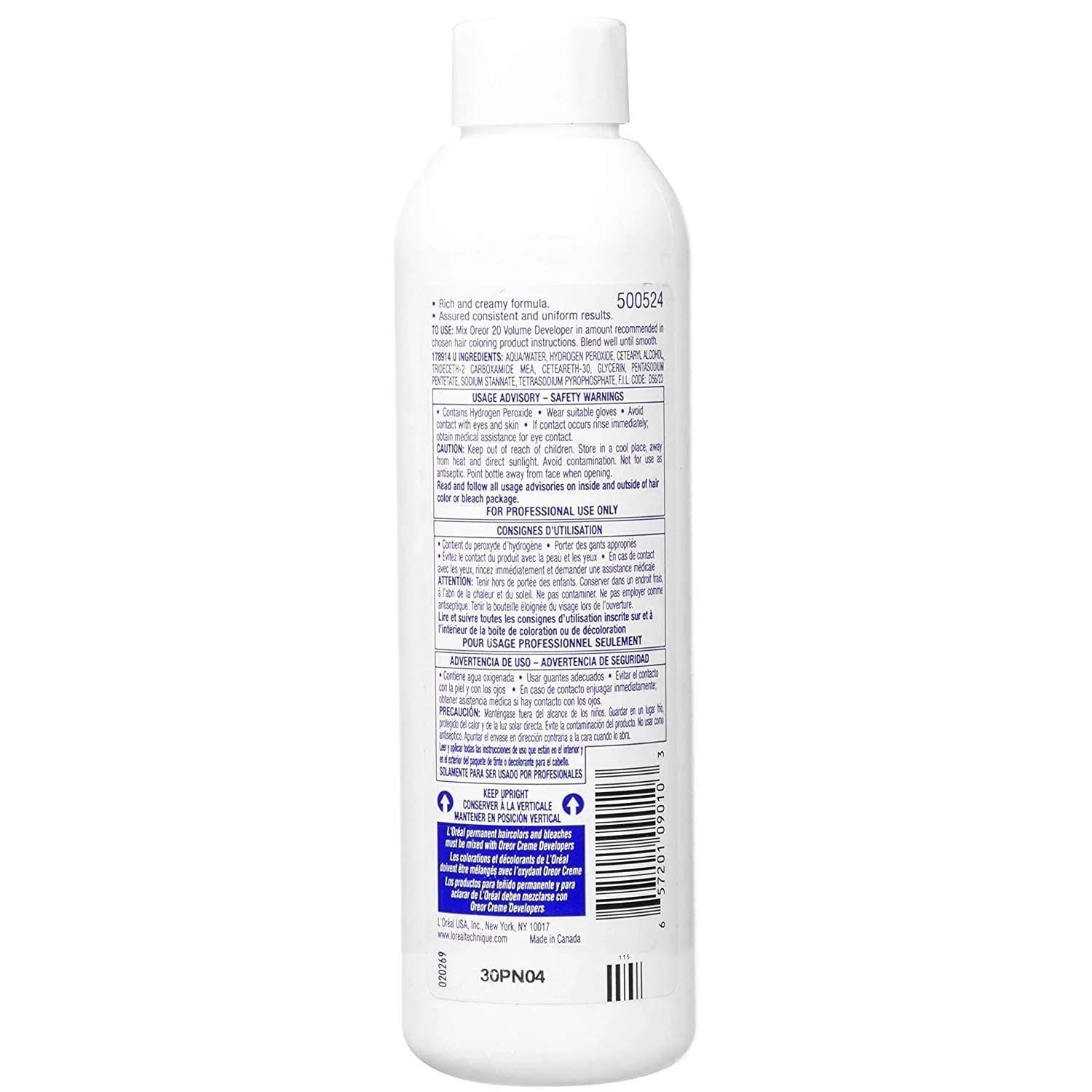 L'Oreal Oreor Creme 20 Volume Developer, 8 oz