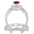 thumbnail image 3 of 6mm Round Cut 2.25 Carat Red Ruby Moissanite Diamond Antique Halo Bridal Set Engagement Ring on 10k White Gold, 3 of 3