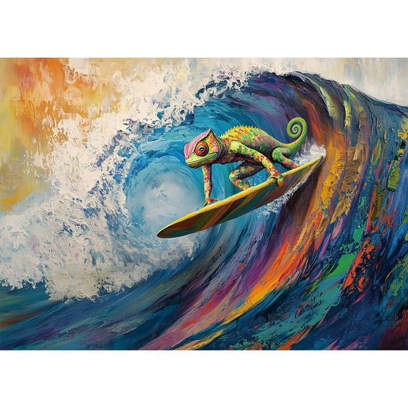 Puzzle Hiwhy Vibrant Chameleon Surfing, 1000 piezas, para adultos