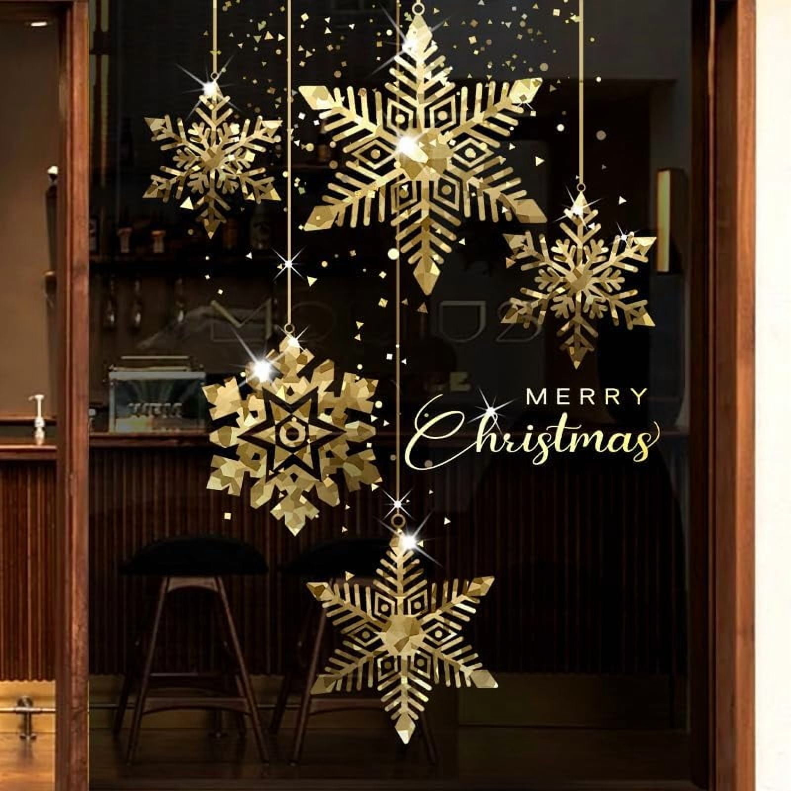 Golden Christmas Tree Window Clings Stickers for Glass, Large DIY Static Wall Window Door Mural Showcase Decal Sticker