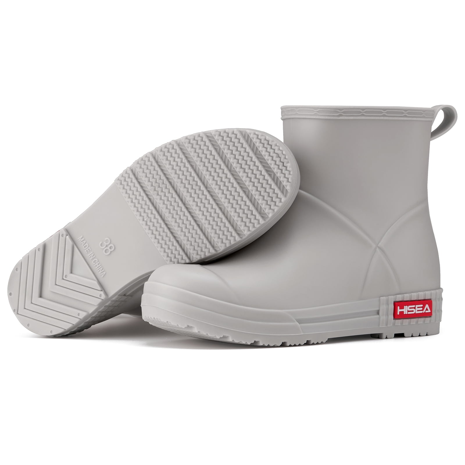 HISEA Waterproof Rain Boots for Women，Chelsea Anti-Slip Garden Work Shoes，Grey，Size 8.5
