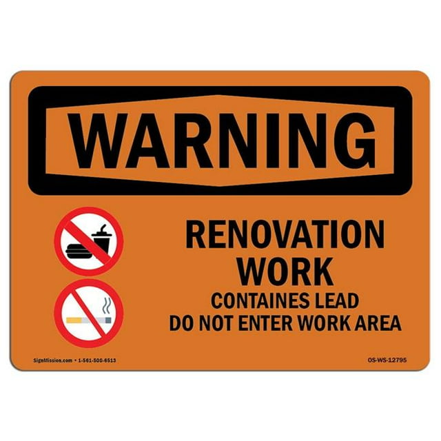 SignMission OS-WS-A-1218-L-12795 Panneau d'Avertissement OSHA 12 x 18 Po - Travaux de Rénovation Contenant du Plomb Ne Pas Entrer