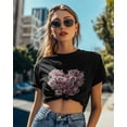 thumbnail image 4 of T Shirts for Women Short Sleeve Cotton Crewneck T-Shirt, Valentines Pink Rose Flower Tee Tops Casual Basic T-Shirts, XS-5XL Black 3XL, 4 of 7