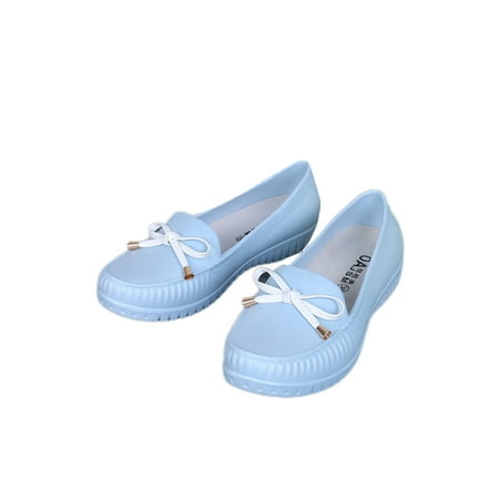 

Rockomi Womens Lightweight Loafers Nonslip Bowknot Waterproof Rain Shoe Work Casual Comfort Low Top Kitchen Shoes Blue 5.5