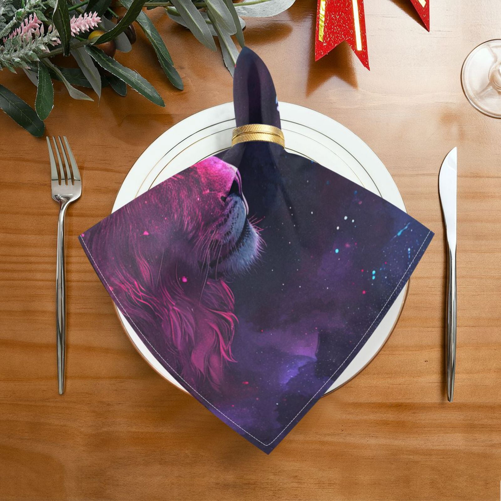 JSTEL Lions Nebula Cloth Napkins Set of 6, 20x20 Inch Washable and Reusable Napkin for Decoupage Dinner Party Everyday Use