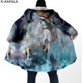 thumbnail image 1 of Capa gruesa y cálida con capucha para hombre, abrigo con estampado 3D de lobo Native Dream Catcher, Luna artística, abrigo de lana a prueba de viento, bata de Manta, 3, 1 of 4