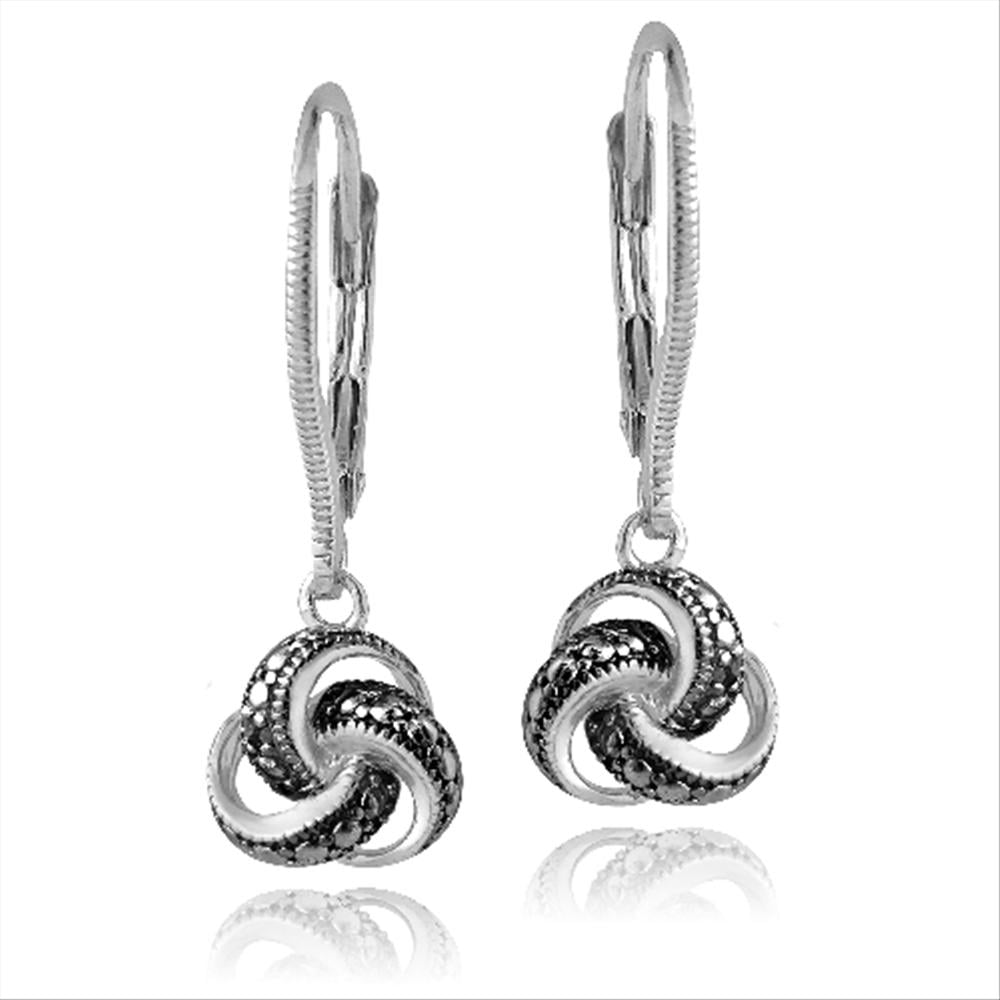 Sterling Silver Black Diamond Accent Love Knot Dangle Leverback