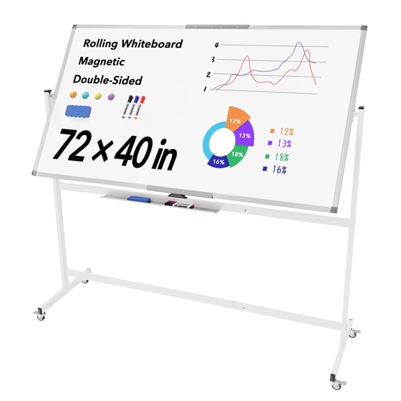 Tooloton Rolling Whiteboard,72"x36" White Board with Stands Movable Dry Erase Board on Wheels, Large Double Sided Standing Whiteboard for Office School Classroom Presentation Supplies