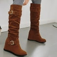 thumbnail image 2 of shqvo Knee High Boots Women Thigh High Boots Ladies Fashion Suede Belt Buckle With Elevated Wedge Heel Round Toe Long Boots, 2 of 6