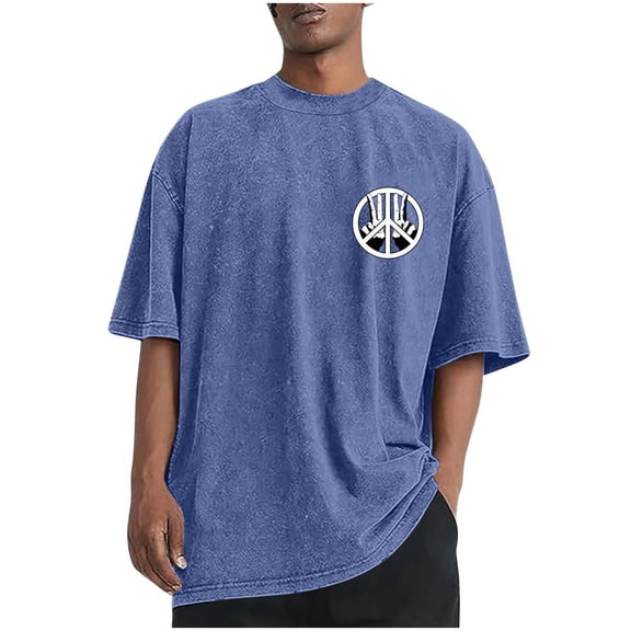 Dagegui Cotton T-Shirt for Men Vintage Graphic Short Sleeve Big & Tall Crewneck T Shirts Casual Loose Fit Everyday Tee Tops Blue S