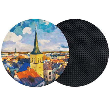 Cityscape Coasters Set of 2 Absorbent Coasters for Drinks Farmhouse Vintage European Architecture Scene Coaster for Desk Coffee Table Protection Home Decor House Warming Gifts 4