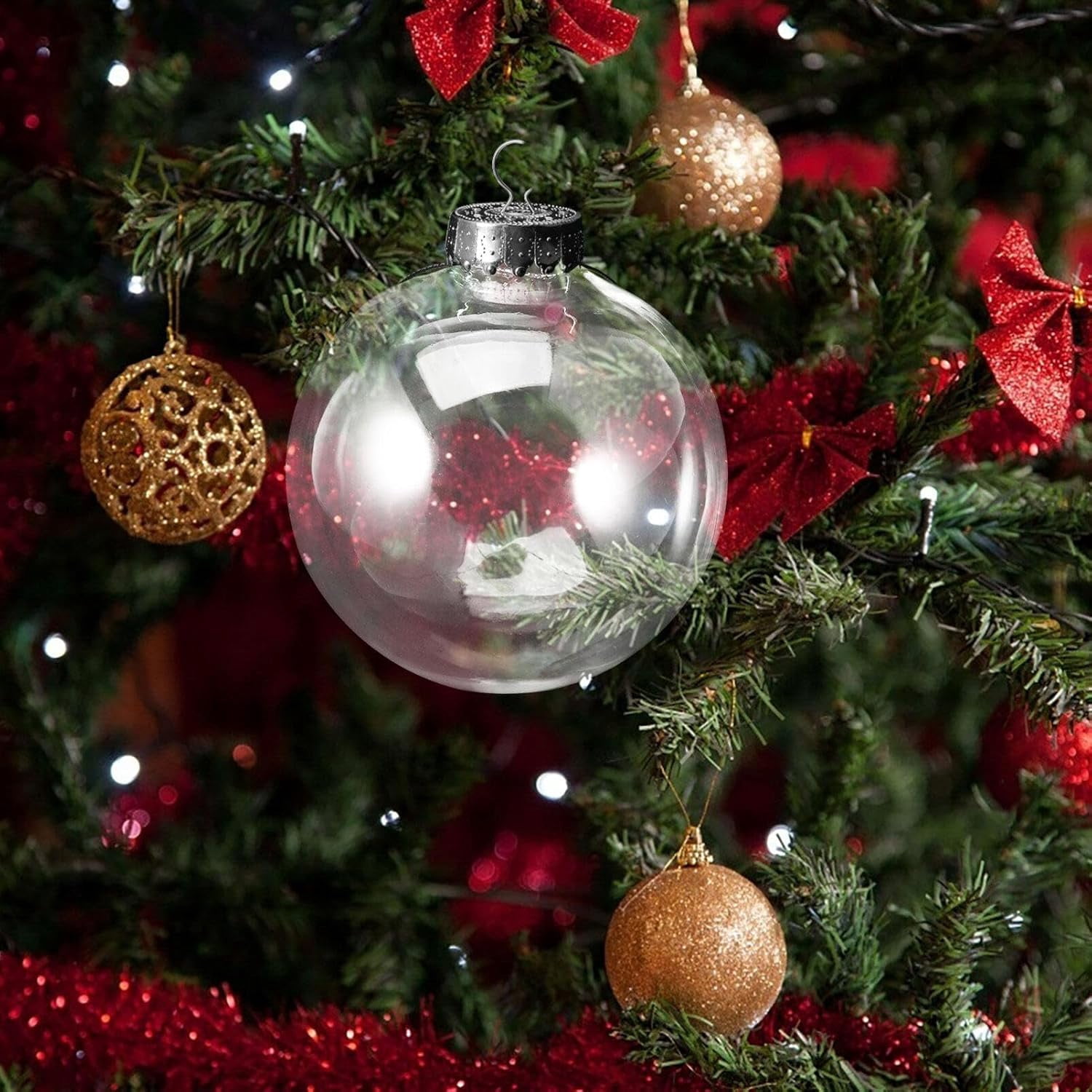 Clear Plastic Ornaments,Transparent Christmas Balls,Fillable Sphere Ornament,Circle Festival Hanging DIY Balls for Xmas Tree,Wedding,Birthday,Crafts,Party,3.15 in/24 Pcs