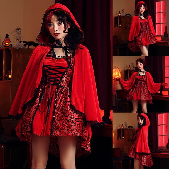 AnuYalue Women Little Red Riding Hood Costume Red Riding Hood Dress Cape Outfit AdultCosplay Costume