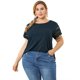 thumbnail image 4 of Women's Plus Size Tops Lace Panel Elegant Work Short Sleeve Top Dark Blue 3X, 4 of 7