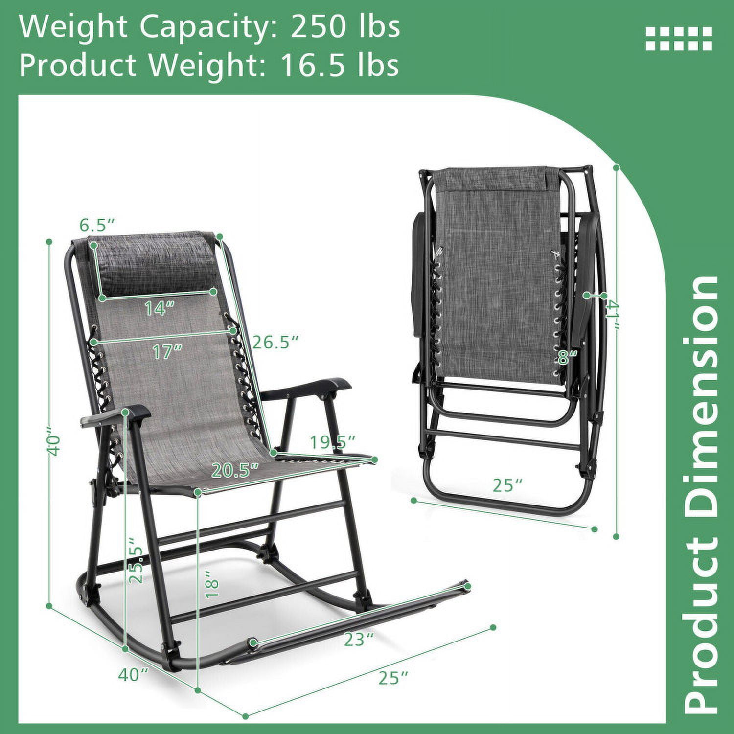 Aimee Lii Outdoor Zero Gravity Rocker for Lawn, Porch, Backyard, Comfortable, Gray