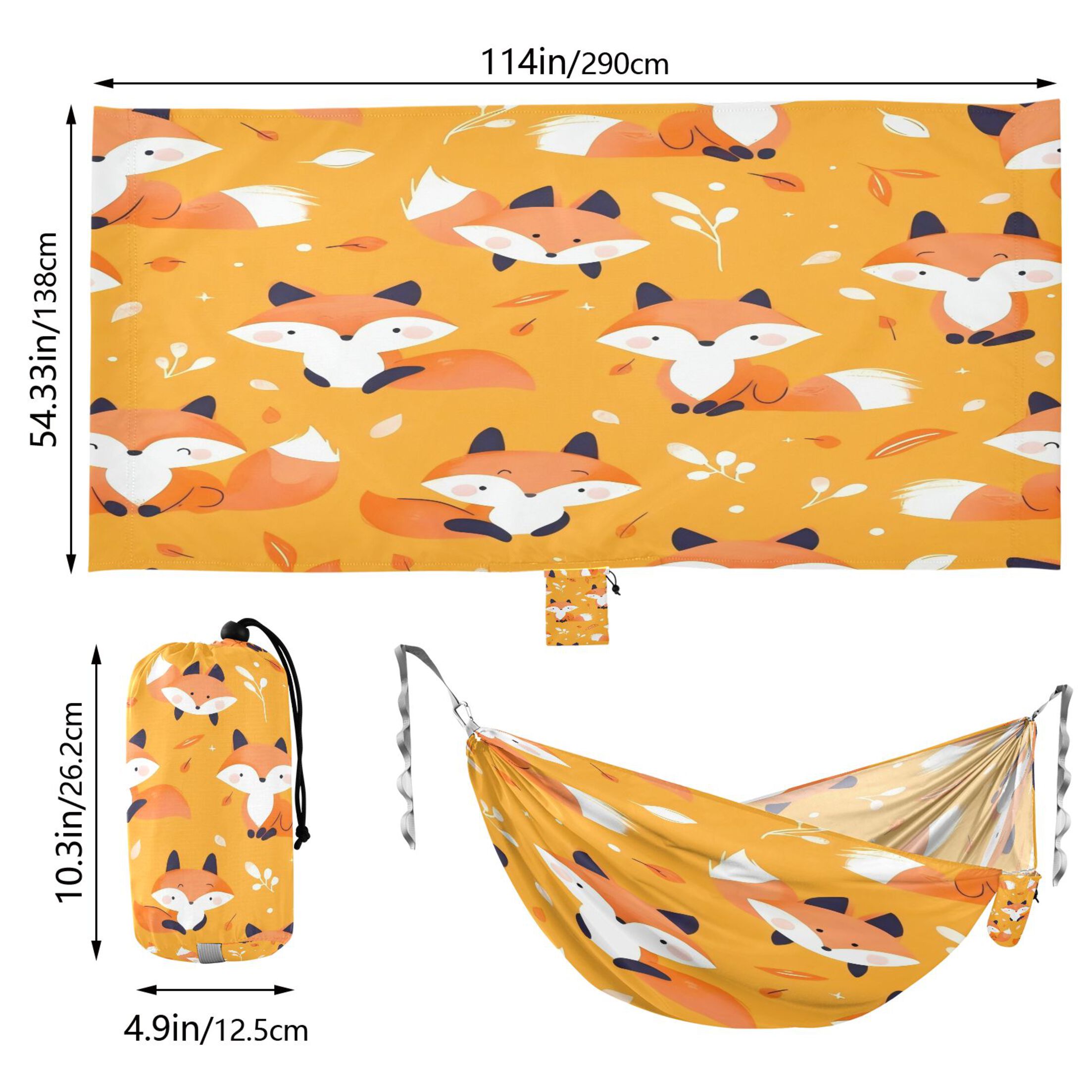 Hammock Camping Hammock Nylon Portable Hammock Travel Camping Hammock Orange Cartoon Fox