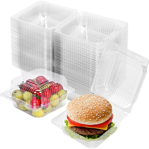 Topboutique Clear Plastic Food Container Disposable To Go Containers with Hinged Lids,Take Out Square Clamshell Food Boxes for Dessert,Cakes,Salad,Pasta,Hamburger,100 Pcs