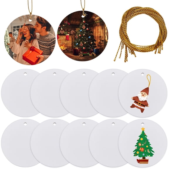 12Pcs 3in White Ceramic Ornaments Blank Christmas Ornament Blanks Flat Round Ceramic Disc DIY Paint Craft with 12Pcs String Porcelain Decorations