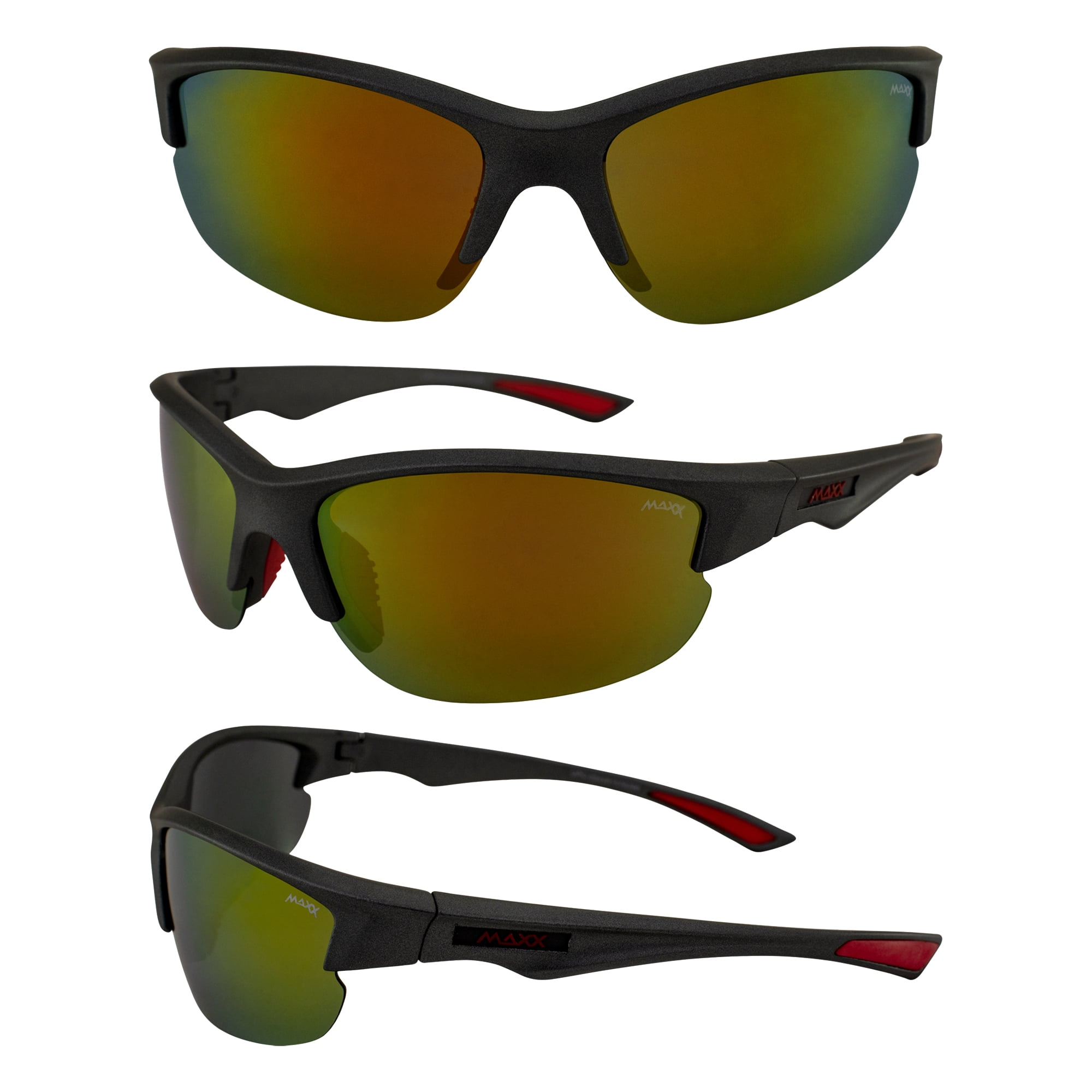 Maxx Spirit Red Mirrored Smoke Polarized Lenses Gunmetal Frame Sports Sunglasses