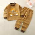 thumbnail image 2 of Zwiiyzr 3M-5Y Toddler Baby Kids Winter Fall Pajama Set Boys Girls Solid Color Bear Print Long Sleeve 2 Piece Outfits Sleepwear Baby Clothes Suit Coffee, 2 of 4