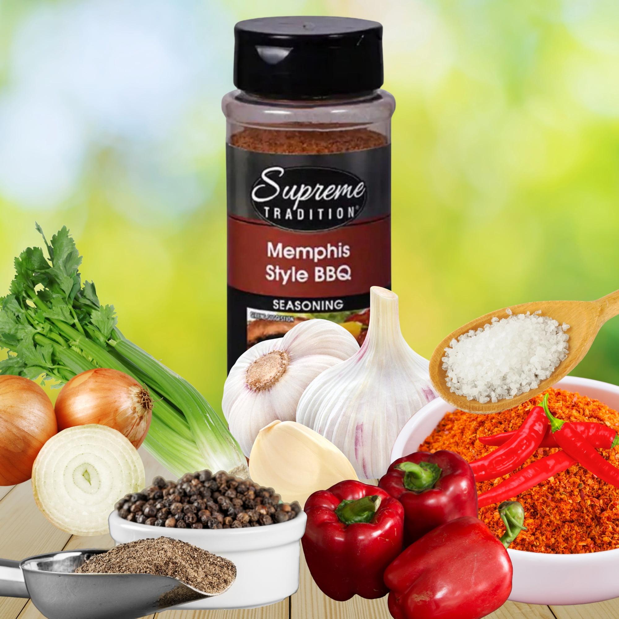 Supreme Memphis Style BBQ Seasoning 10.5 oz 2 Shaker Bottle, Savory and Spicy Spice Blend Rub for Pork Beef Chicket BBQ Meat, Home Kitchen Grilling- with 2 Snoep in Beperkte Oplage