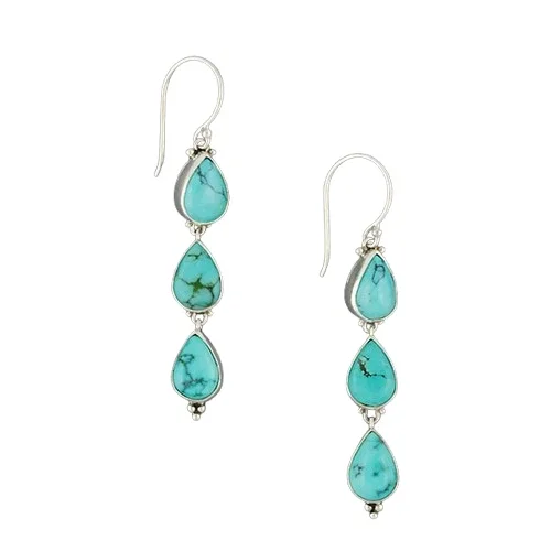 Gemifyer 925 Sterling Silver Earrings With Turquoise Triple Gemstone for Women Stylish Handmade Dangle Jewelry