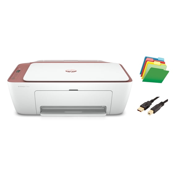 H-P DeskJet 27_Series Printer, All-in-One Color Inkjet Printer, Print Copy Scan, Wireless USB Connectivity, Mobile Printing, up to 9ppm, 4800 x 1200 dpi, with MTC Printer Cable and File Folders