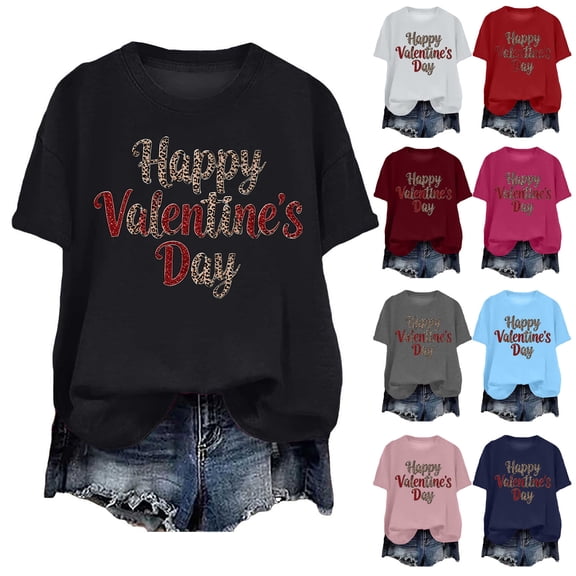 yueewhu Valentine's Shirt for Women Casual Girl Friend Gift T Shirt Cute Love Heart Graphic Tees Short Sleeve Tshirt Top (Pink, XL)