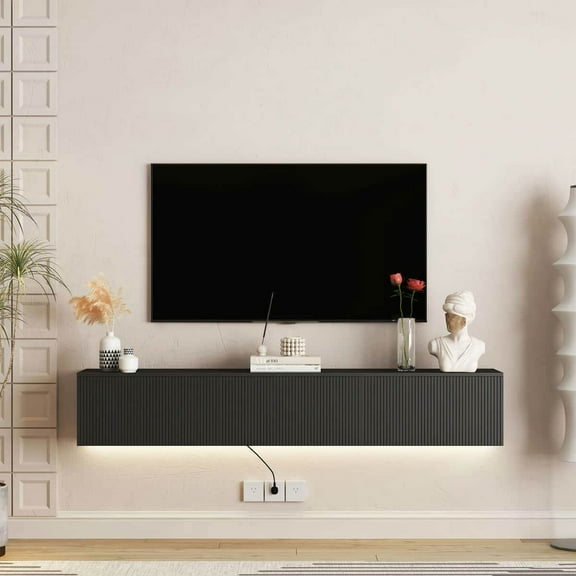 Yardi Yarda Floating TV Stand Wall Mounted with 16 Color LEDs, 69" Modern TV Stand, Floating TV Cabinet Entertainment Center, Black