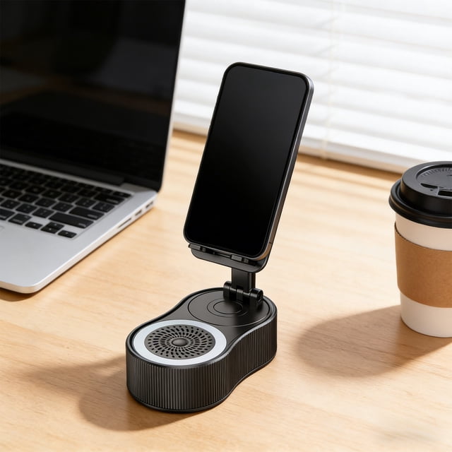 HaoXun Rotating Speaker Elevating Phone Stand - Power Bluetooth Speaker Mini Portable Ambient Light Multifunctional Desktop Bracket for Home Office Travel Parties Study