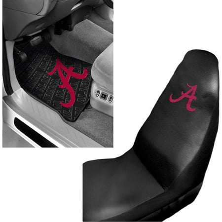 NCAA Alabama 2 pc Front Floor Mats and Alabama Car Seat Cover Value Bundle