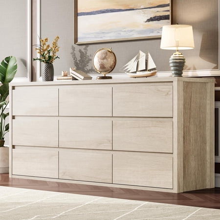 9 Drawer Dresser for Bedroom, Wide Wood Chest for Living Room, Hallway, Entryway, Natural