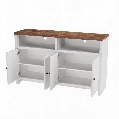 4‑Door Embossed MDF Sideboard Buffet Cabinet, Long Storage Credenza for Dining & Entryway