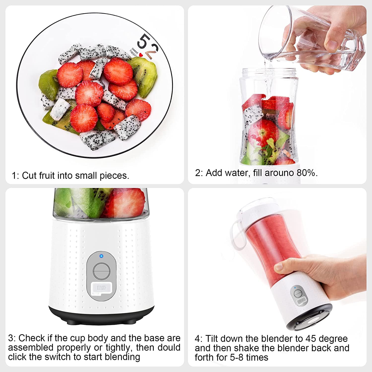 Mini Mixer Smoothie Maker USB Rechargeable Portable Blender Stand Mixer for Shakes Smoothies with 4000mAh Battery 6 3D Blades 380ml