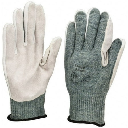 Ansell Size XL (10) ANSI Cut Lvl 4 Abrasion Lvl 5 Leather Cut Resistant Gloves Aramid/Poly/Cotton Lining Knit Wrist Gray Paired