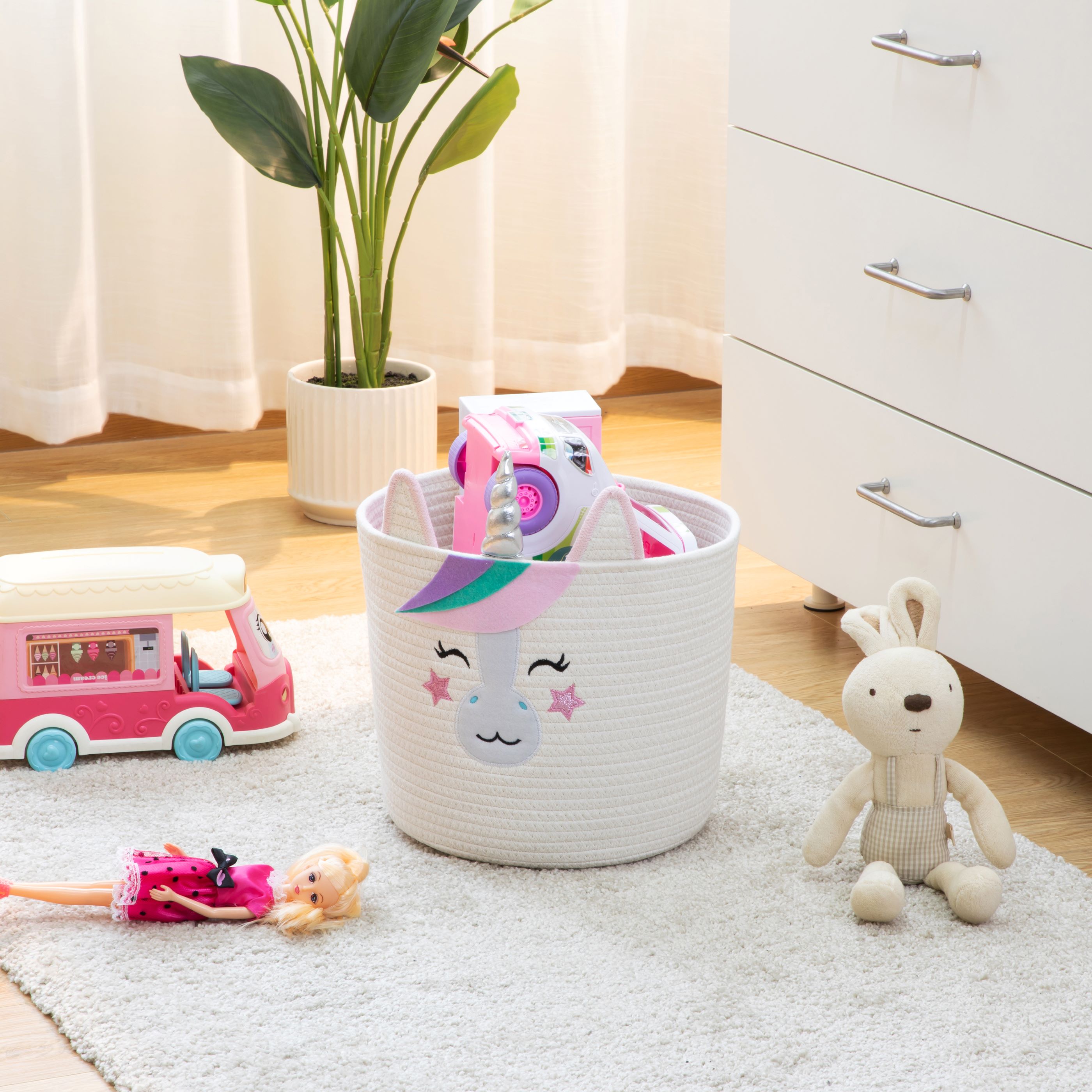 Your Zone Kids Unicorn Cotton Rope Round Storage Bin, 12 in x 12 in x 10 in