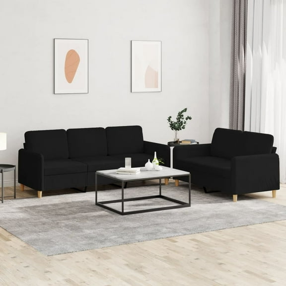 vidaXL 2 Piece Sofa Set with Cushions Black Fabric