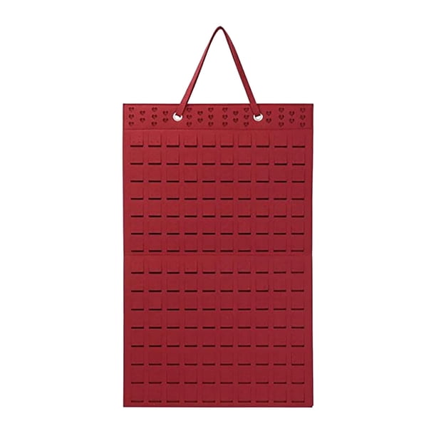 Organizador de joyas colgante con 300 bolsillos | Montaje en pared o puerta para collares, pendientes y pulseras | Tejido de lana beige, negro o rojo