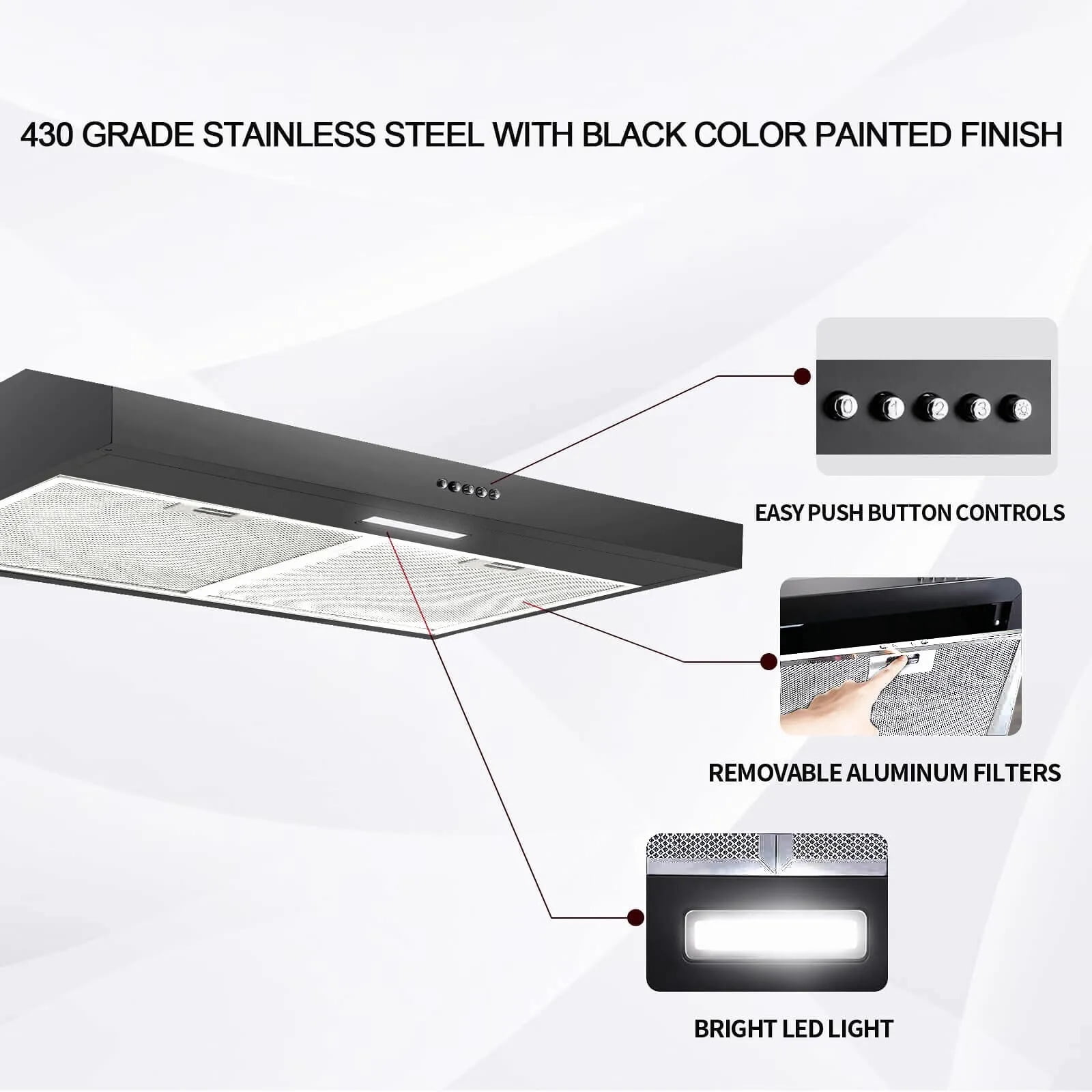 "Joeaonz 30"" Convertible Under Cabinet Range Hood with Mesh Filter and LED Light, 120V Stainless Steel Exhaust Vent"