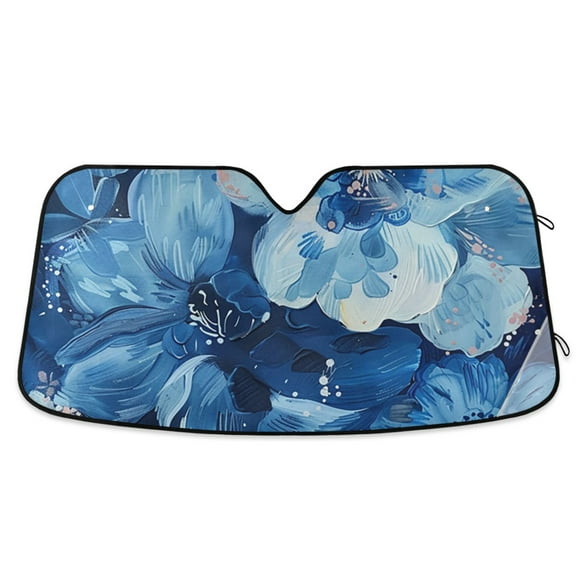 Blue Floral Car Windshield Sun Shade Reflector Sunshade Foldable for Front Keeps Vehicle Cool