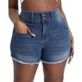 thumbnail image 5 of Gocolloa Women Plus Size Jean Shorts Stretchy 3.5" Sexy Trendy Patch Pocket High Waisted Denim Shorts Royal Blue 14W, 5 of 5